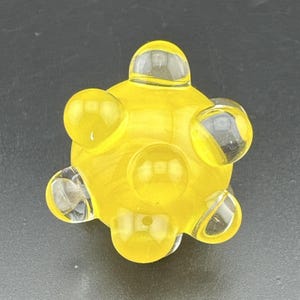 Contemporary Handmade Art Glass Marble 1.52" Yellow Hobnail MIB Borosilicate