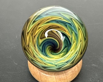 Contemporary Art Glass Marble 1.53" Fume Wigwag Vortex Handmade Borosilicate MIB, Fumed Boro, Heady Glass, Lampwork Studio Handblown