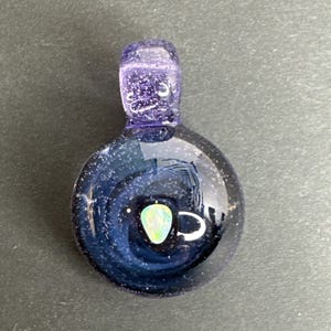 Handmade Art Glass Encased Opal Pendant Purple Borosilicate Focal Bead Charm