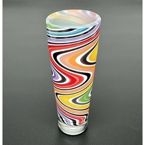 Handgeblazen borrelglas borosilicaatglas Kleurrijk Wigwag-lijnwerk Swirl 4,25&quot; Tall Boro, bedwelmend handgemaakt cadeau