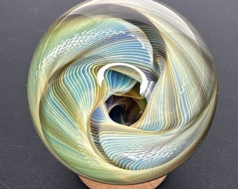 Contemporary Art Glass Marble 2.16&quot; Shimmering Fume Vortex Handmade Borosilicate, Heady Orb, Boro, Lampwork, Signed