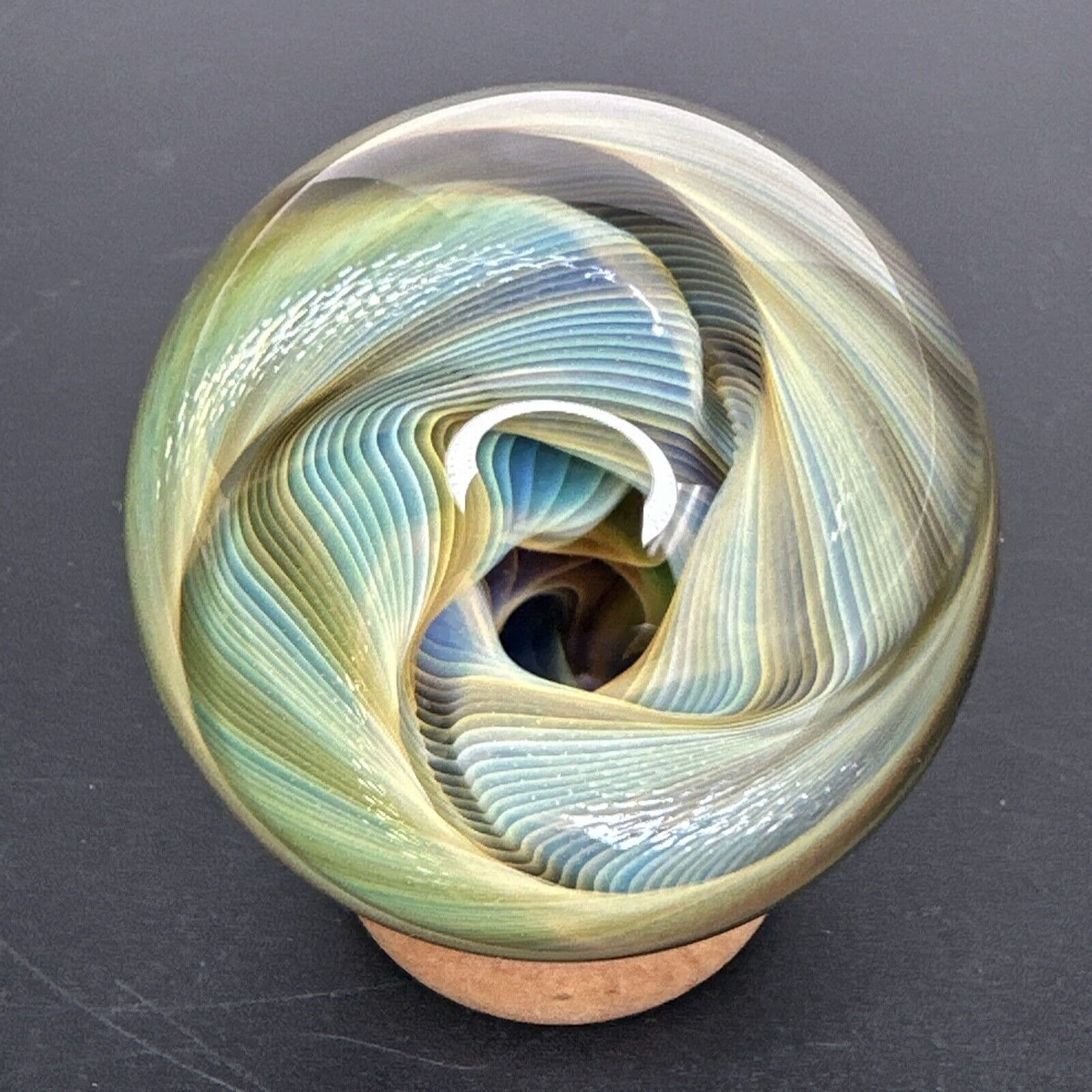Contemporary Art Glass Marble 2.16" Shimmering Fume Vortex Handmade Borosilicate, Heady Orb, Boro, Lampwork, Signed
