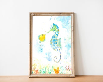 Seepferdchen Freundschaften • Fine Art Print vom Original Aquarell • Giclée • Seepferdchen Wandkunst • Babyzimmer Dekor • Kunst Geschenk