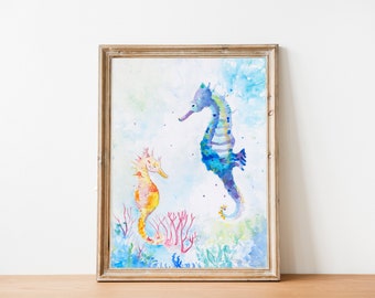 Seahorse Friendship Watercolor Painting Print • Eco Fine Art Print • Giclée • Seahorse Wall Art • Ocean Art • Seahorse gift • Casa sulla spiaggia