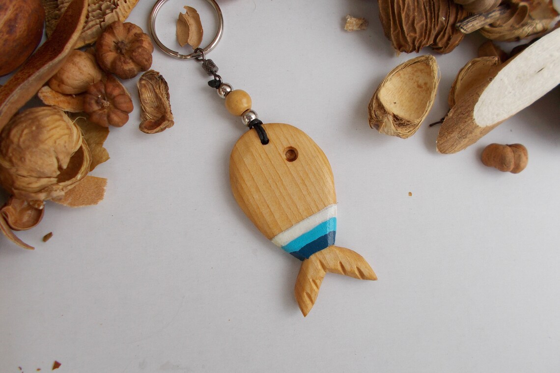 Handmade Wooden Fish Keychain Reclaimed Wood Functional Etsy