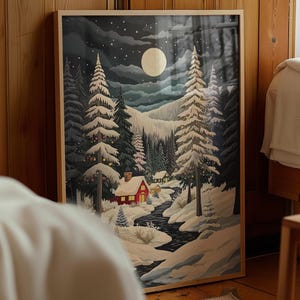 Pintura popular navideña, arte rural de vacaciones de invierno - IMPRESO Y ENVIADO