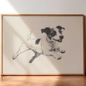 Jack Russell Vintage Print, Dog Wall Art, Antique Vintage Painting, Farmhouse Wall Decor, Country Wall Art, Dog Drawing, Retro Dog Print