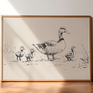 Duck Vintage Painting, Duck Drawing Art, Duck Wall Art, Duck Retro Print, Farmhouse Print, Farmhouse Wall Decor, Country Animals Wall Art