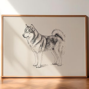 Husky Retro Painting, Dog Vintage Print, Pet Wall Decor, Animal Art, Antique Drawing, Country Wall Art, Dog Sketch, Farmhouse Husky Poster