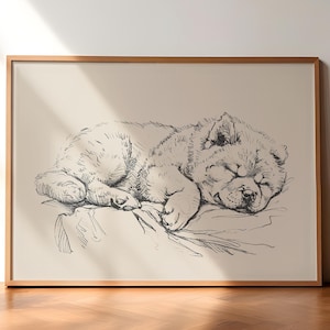 Chow Chow Sleeping Vintage Print, Dog Wall Art, Antique Vintage Print, Country Wall Art, Dog Drawing, Retro Dog Print, Chow Chow Art