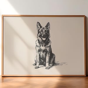 German Shepherd Poster, Dog Vintage Print, Dog Wall Art Decor, Dog Drawing Art, German Shepherd Illustration, German Shepherd Wall Art