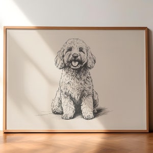 Goldendoodle Vintage Poster, Dog Vintage Art, Dog Wall Decor, Antique Vintage Painting, Country Wall Art, Dog Drawing, Goldendoodle Art