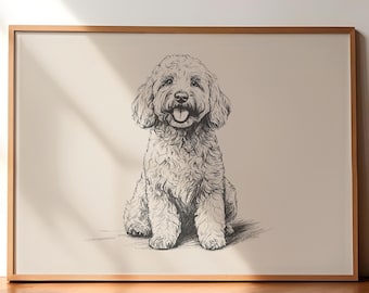 Goldendoodle vintage poster, hond vintage kunst, hond muur decor, antiek vintage schilderij, land muurkunst, hond tekenen, goldendoodle kunst