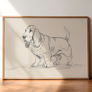Basset Hound Vintage Print, Dog Vintage Poster, Dog Wall Art Decor, Antique Vintage Painting, Country Wall Art, Dog Drawing, Farmhouse Print