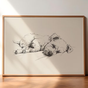Sleeping Schnauzer Puppy Print, Vintage Dog Print, Antique Vintage Painting, Dog Drawing, Schnauzer Wall Art, Schnauzer Illustration Art