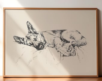 Deutscher Schäferhund Druck, Hund Vintage Druck, Hunde Wandkunst, Antike Vintage Malerei, Hund Zeichnung Kunst, Deutscher Schäferhund Illustration