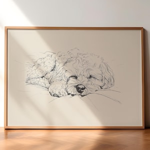 Cute Poodle Dog Print, Dog Vintage Print, Sleeping Poodle Wall Art, Antique Vintage Painting, Country Wall Art, Dog Drawing, Farmhouse Print