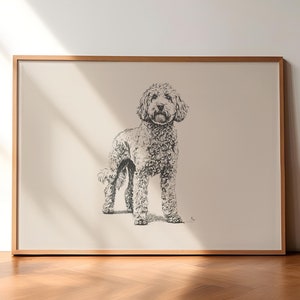 Impression vintage Goldendoodle, affiche vintage chien, décoration d'art mural chien, peinture vintage antique, art mural pays, dessin de chien, impression de ferme