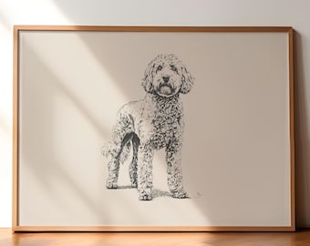 Goldendoodle Vintage Druck, Hund Vintage Poster, Hund Wand Kunst Dekor, Antike Vintage Malerei, Land Wandkunst, Hund Zeichnung, Bauernhaus Druck