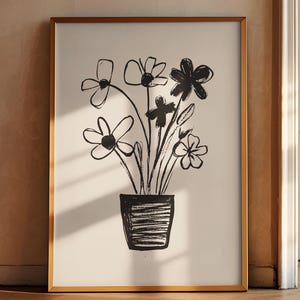 Descarga digital abstracta de botánica vintage, póster de jarrón de flores neutras, ilustración floral, imprimible de moda boho, minimalista orgánico