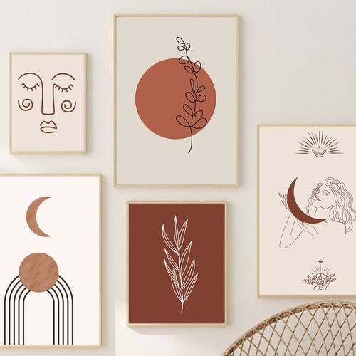 Wall Art Set of 5 Abstract Boho Art Set of 5 Prints Bundle - Etsy Australia