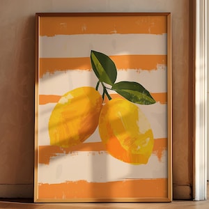 Cute Lemon Print, Lemons Wall Art, Kitchen Poster, Trendy Food Art, Farmhouse Kitchen Art Drawing, Retro Kitchen Art, Fruit Wall Art Decor