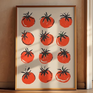 Trendy Tomato Food Poster, Tomato Art, Tomatoes Wall Decor, Kitchen Drawing, Farmhouse Kitchen Art, Eclectic Kitchen, Retro Kitchen Print