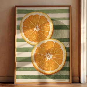 Orange Fruit Print, Farmhouse Kitchen Art Painting, Orange Wall Art, Kitchen Poster, Trendy Food Art, Retro Kitchen Art, Fruit Wall Decor