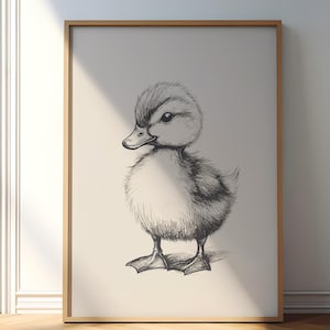 Baby Duck Vintage Print, Duck Wall Decor, Duck Drawing Art, Antique Retro Painting, Farmhouse Print, Farmhouse Wall Decor, Country Wall Art