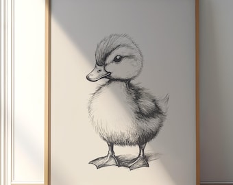 Baby Duck Vintage Drawing: Farmhouse Wall Art (Digital Download)