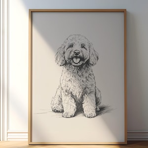 Goldendoodle Drawing, Goldendoodle Illustration, Vintage Dog Art, Dog Wall Decor, Antique RetroPainting, Country Wall Art, Goldendoodle Art