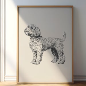 Goldendoodle Sketch, Vintage Poster, Dog Print, Dog Wall Decor, Antique Retro Art, Country Painting, Dog Drawing, Farmhouse Puppy Print