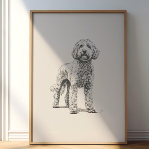 Goldendoodle Poster, Dog Vintage Print, Dog Wall Art Decor, Antique Vintage Painting, Country Wall Art, Dog Drawing, Farmhouse Print