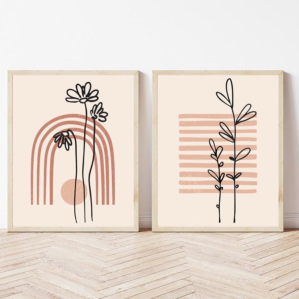 Botanical print set, Rustic art, Boho gallery wall set, Boho print set of 2, Prints digital set, Abstract print set of 2, Boho gallery set