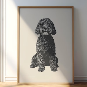 Goldendoodle Vintage Drawing, Dog Art Print, Dog Wall Decor, Antique Vintage Painting, Country Wall Art, Dog Illustration, Farmhouse Print