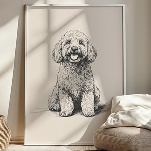 Impresión de guardería de Goldendoodle, póster de guardería de cachorros, arte vintage de perros, pintura de cachorros, boceto de perros, arte de pared de guardería de bebé, dibujo de habitación de niños