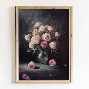 Vintage Blumen Poster, Stimmungsvolle Retro Zeichnung, Rosen Malerei, Antiker Druck, Land Wand Kunst, Ästhetische Schlafzimmer Dekor, Retro viktorianisches Dekor