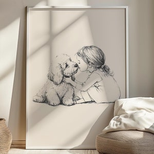 Desenho de filhote de cachorro Goldendoodle, pôster de berçário de menina, impressão vintage de cachorro, arte de berçário de filhote, decoração de quarto de bebê, desenho de cachorro, pintura de arte de parede de cachorro