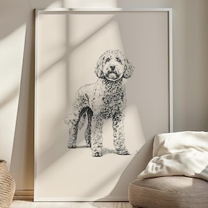 Goldendoodle Vintage Poster, Goldendoodle Painting, Dog Retro Wall Art, Dog Wall Art Decor, Dog Sketch Drawing, Nursey Goldendoodle Print
