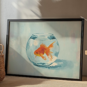 Vintage Gold Fish Print, Cute Wall Decor, Girly Aesthetic Poster, Summer Digital, Trendy Wall Art, Preppy Painting, College Apartment Decor