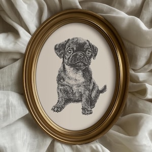 Pug Puppy Christmas Gift, Pug Present Sketch, Nursery Art, Dog Wall Decor, Kids Nursery Puppy Poster, Pug Dog Print, Girl Nursery Wall Art