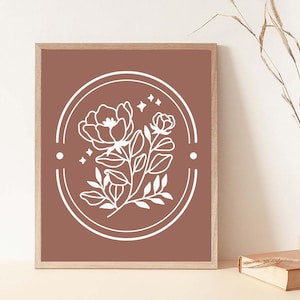 Boho flower print, Minimalist flower art, Boho style art, Flowers printable art, Flowers boho print, Flowers print, Digital downolad print