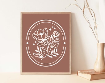 Boho flower print, Minimalist flower art, Boho style art, Flowers printable art, Flowers boho print, Flowers print, Digital downolad print