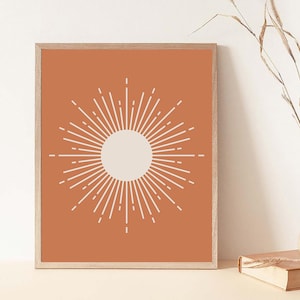 Sun wall art print, Boho sun print, Abstract sun prints, Digital sun print, Boho sun art, Boho decor sun art, Mid Century sun art print