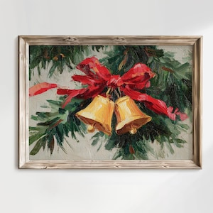 Jingle Bells Christmas Painting, Antique Christmas Bells Poster, Vintage Moody Christmas Holiday Print, Xmas Wall Decor, Christmas Artwork