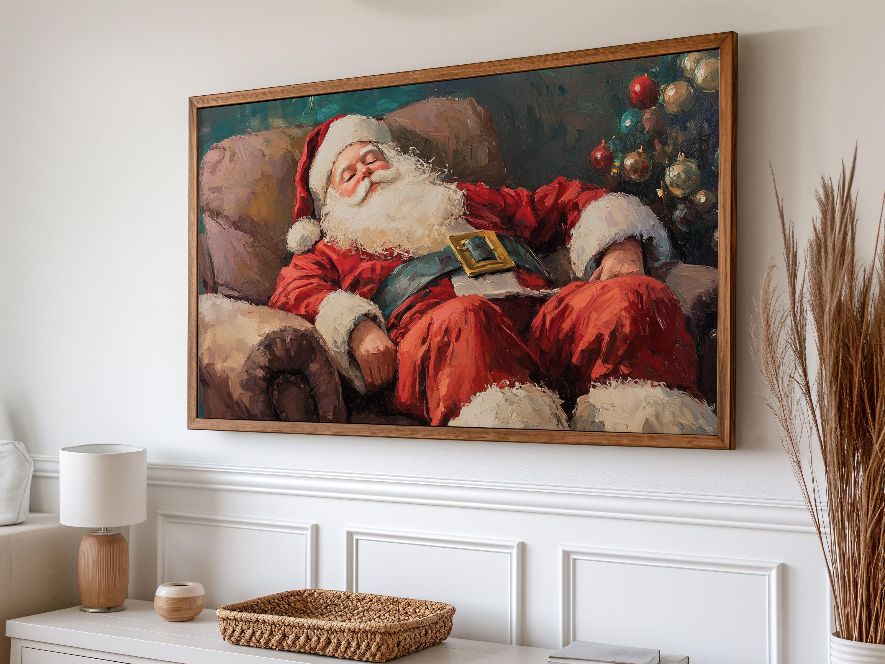ヴィンテージの眠っているサンタの絵画：クリスマス TV アート