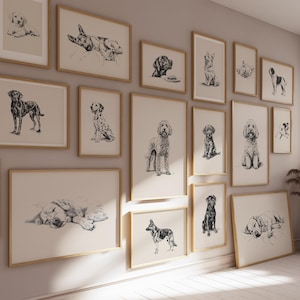 Ensemble de gravures de chien, art de chien vintage, art de chien imprimable, cadeau pour amoureux des chiens, mur de galerie de chien, dessin rétro antique, impression de ferme, cadeau de Noël