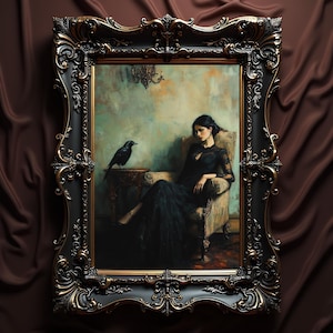 Póster de romance oscuro, impresión digital de Academia, arte de princesa gótica, pintura victoriana vintage, estética mística mágica, arte ingenioso de cuervos