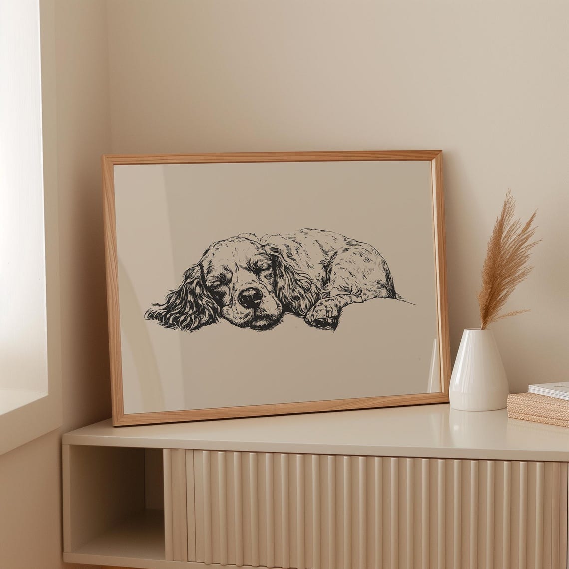 Cocker Spaniel Christmas Gift, Sleeping Dog Vintage Art, Dog Retro ...