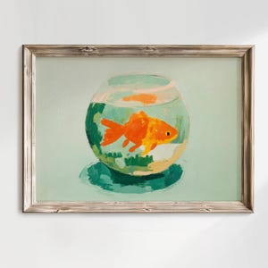 Gold Fish Vintage Print, Cute Wall Decor, Girly Aesthetic Poster, Summer Digital, Trendy Wall Art, Preppy Painting, College Apartment Decor